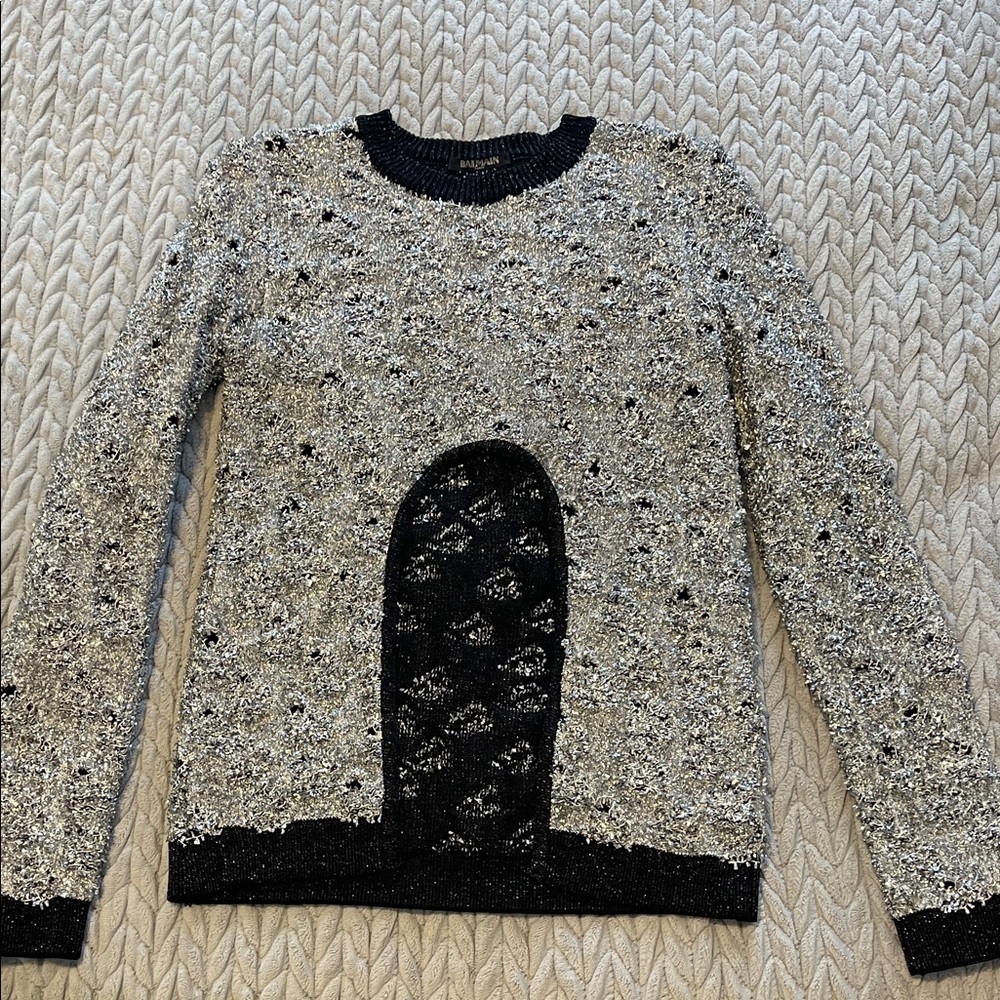 Balmain Black and Gray Textured Sweater